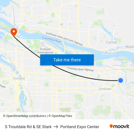 S Troutdale Rd & SE Stark to Portland Expo Center map