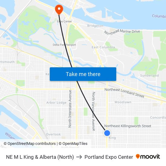 NE M L King & Alberta (North) to Portland Expo Center map