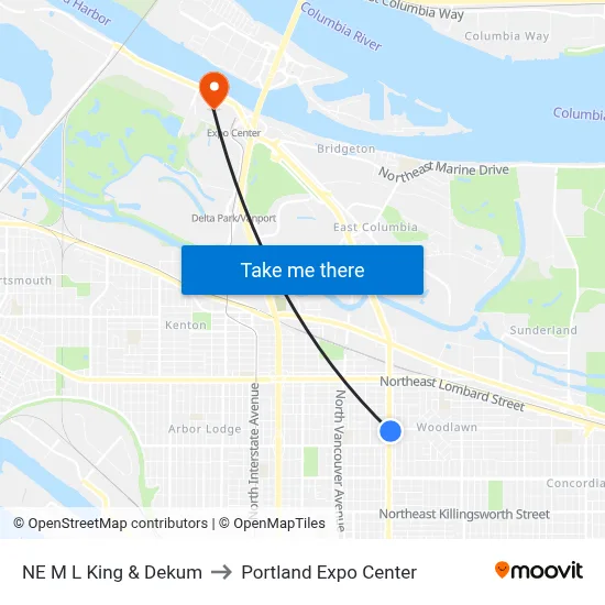 NE M L King & Dekum to Portland Expo Center map
