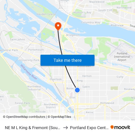 NE M L King & Fremont (South) to Portland Expo Center map