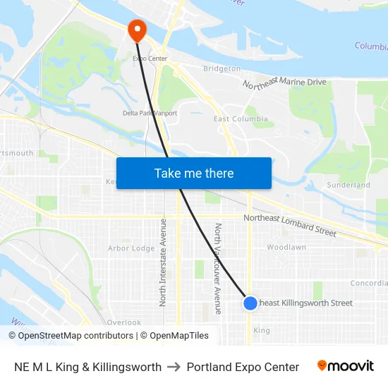 NE M L King & Killingsworth to Portland Expo Center map