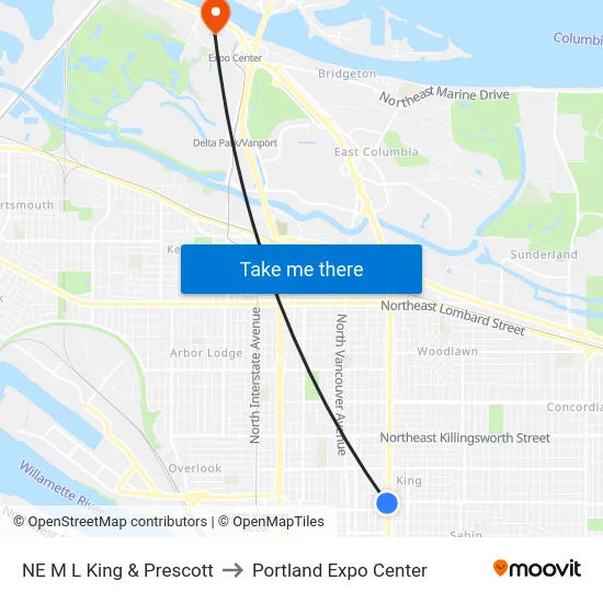 NE M L King & Prescott to Portland Expo Center map