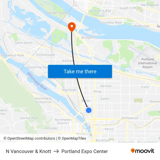 N Vancouver & Knott to Portland Expo Center map