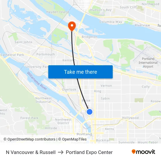 N Vancouver & Russell to Portland Expo Center map