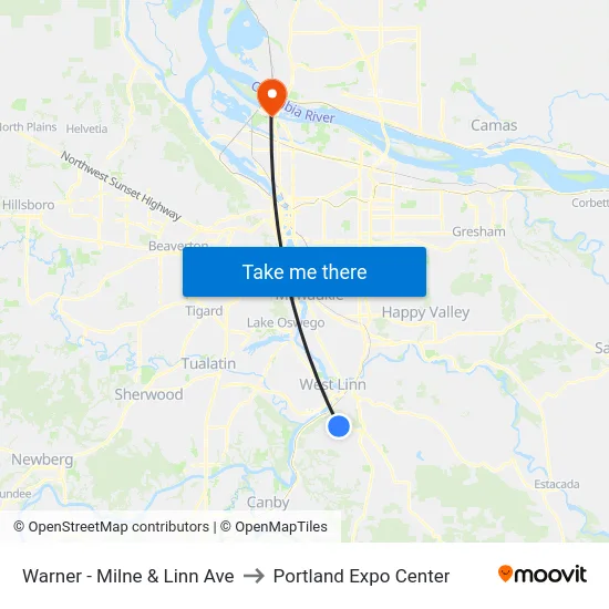 Warner - Milne & Linn Ave to Portland Expo Center map