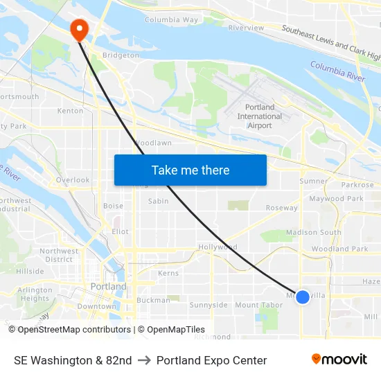 SE Washington & 82nd to Portland Expo Center map