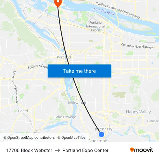 17700 Block Webster to Portland Expo Center map