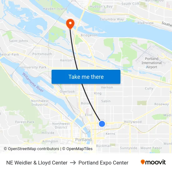 NE Weidler & Lloyd Center to Portland Expo Center map
