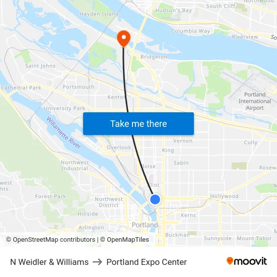 N Weidler & Williams to Portland Expo Center map