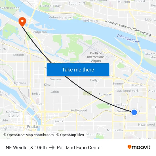 NE Weidler & 106th to Portland Expo Center map