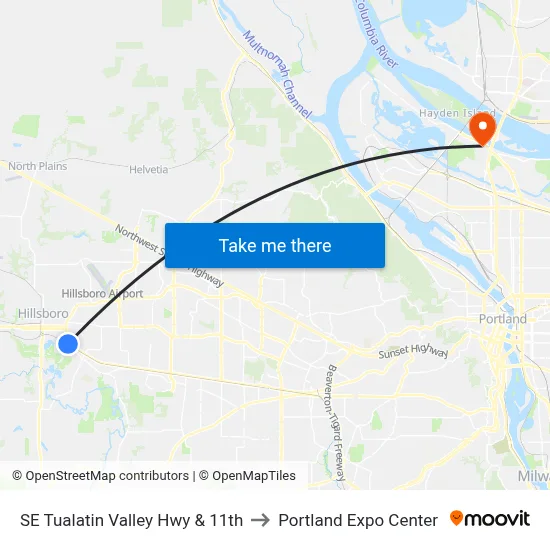 SE Tualatin Valley Hwy & 11th to Portland Expo Center map