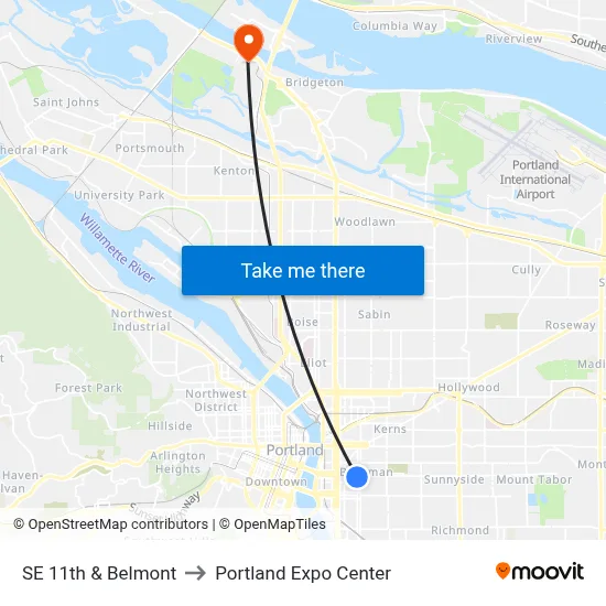 SE 11th & Belmont to Portland Expo Center map
