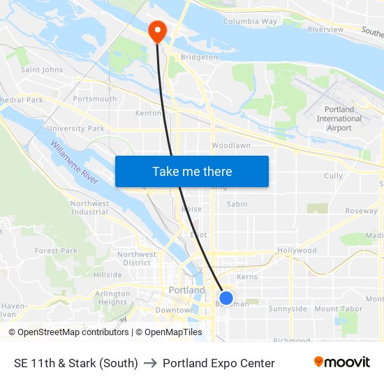 SE 11th & Stark (South) to Portland Expo Center map