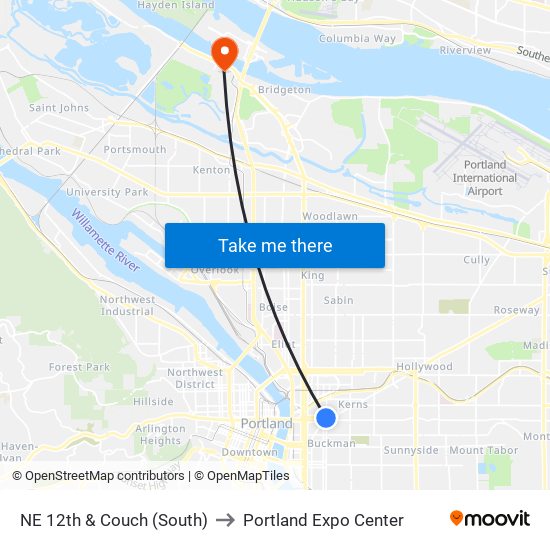 NE 12th & Couch (South) to Portland Expo Center map