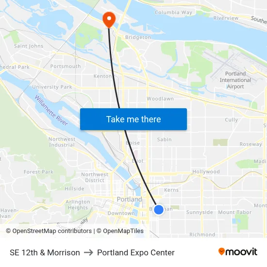 SE 12th & Morrison to Portland Expo Center map