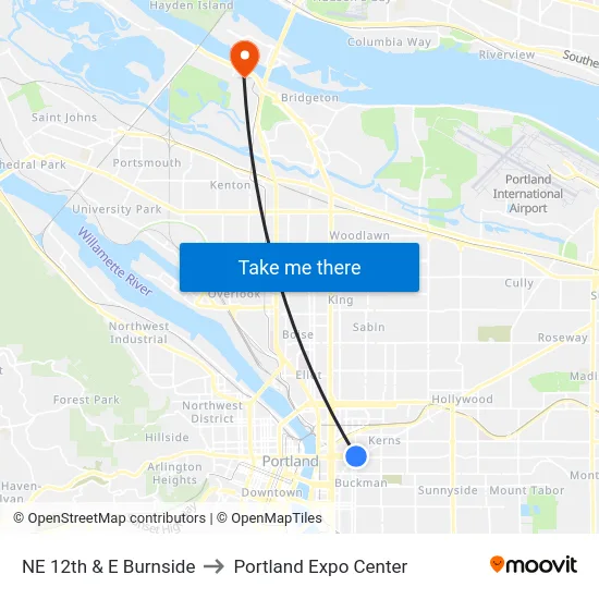 NE 12th & E Burnside to Portland Expo Center map