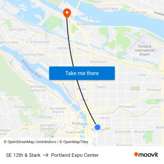 SE 12th & Stark to Portland Expo Center map