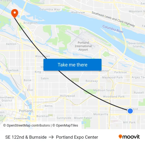 SE 122nd & Burnside to Portland Expo Center map