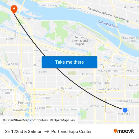 SE 122nd & Salmon to Portland Expo Center map
