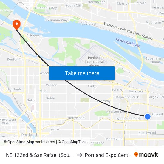 NE 122nd & San Rafael (South) to Portland Expo Center map