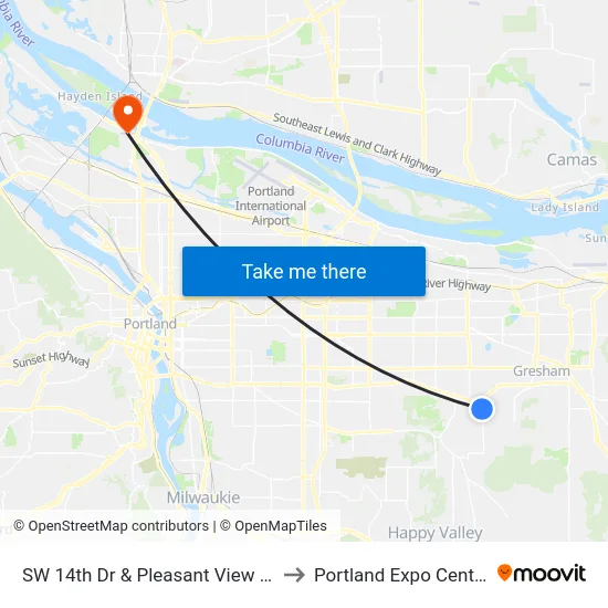 SW 14th Dr & Pleasant View Dr to Portland Expo Center map