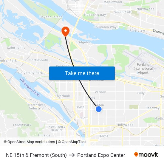 NE 15th & Fremont (South) to Portland Expo Center map
