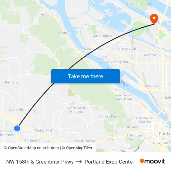 NW 158th & Greenbrier Pkwy to Portland Expo Center map