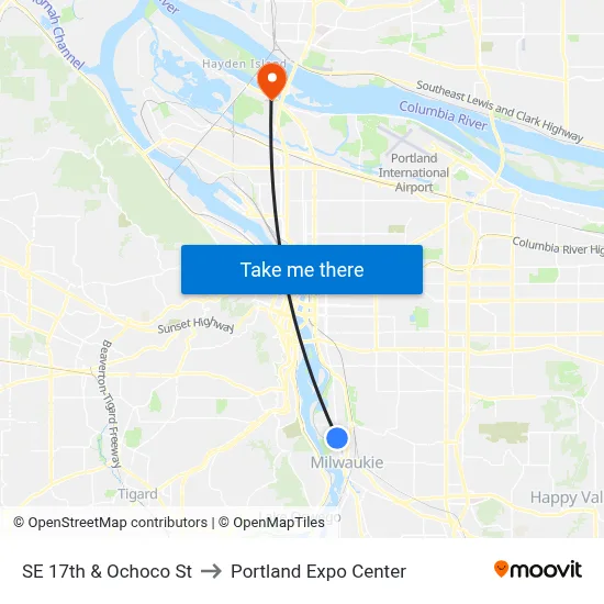 SE 17th & Ochoco St to Portland Expo Center map