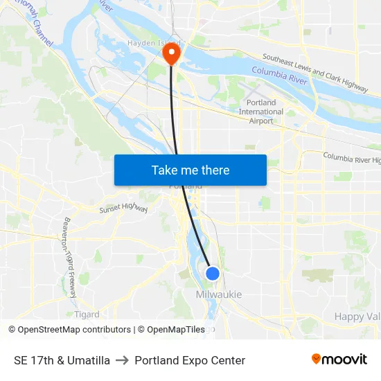 SE 17th & Umatilla to Portland Expo Center map