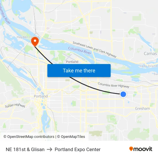 NE 181st & Glisan to Portland Expo Center map
