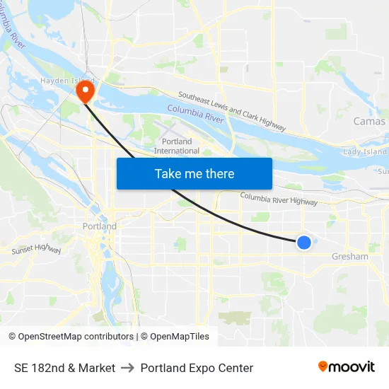 SE 182nd & Market to Portland Expo Center map