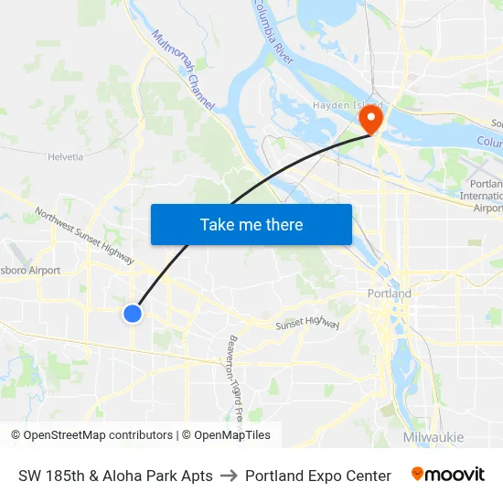 SW 185th & Aloha Park Apts to Portland Expo Center map