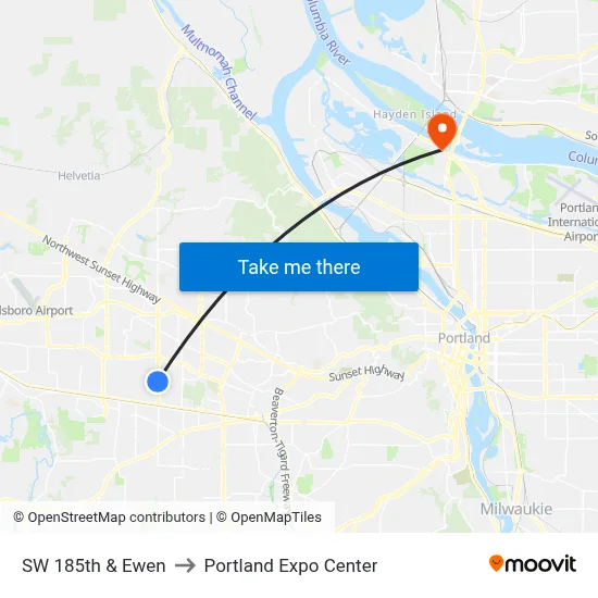 SW 185th & Ewen to Portland Expo Center map