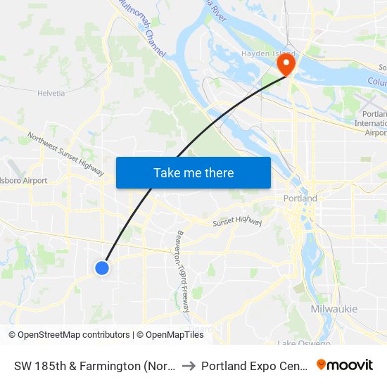 SW 185th & Farmington (North) to Portland Expo Center map