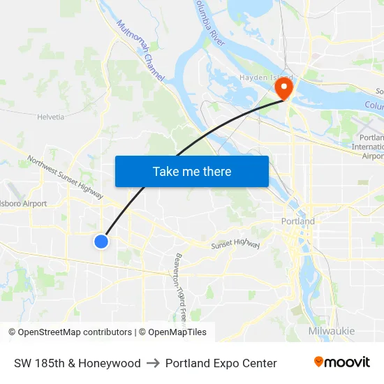 SW 185th & Honeywood to Portland Expo Center map