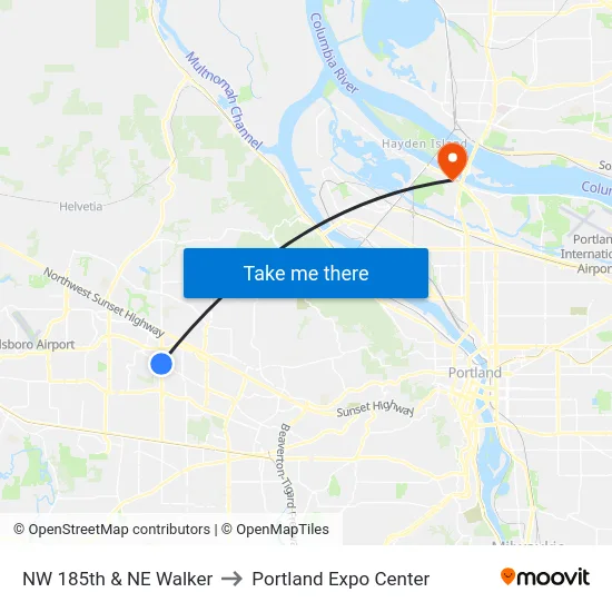 NW 185th & NE Walker to Portland Expo Center map