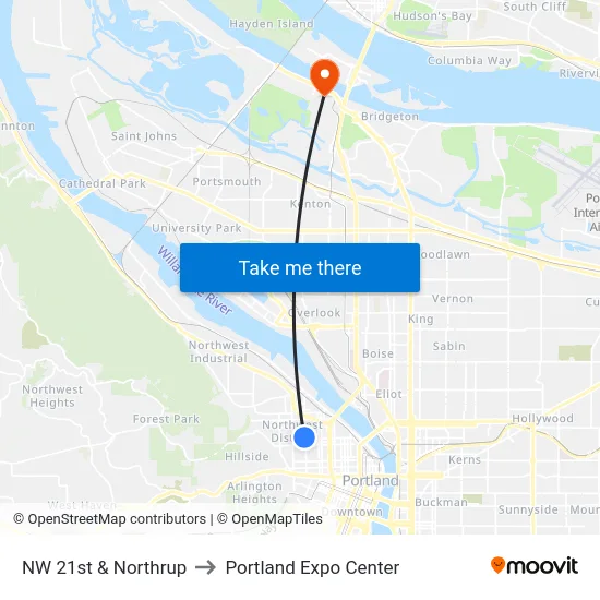 NW 21st & Northrup to Portland Expo Center map