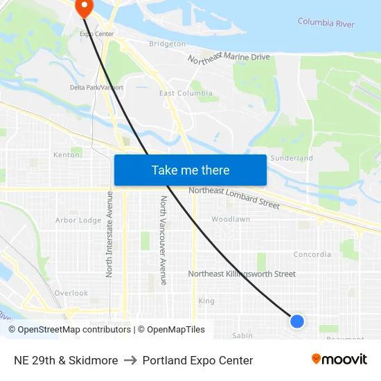 NE 29th & Skidmore to Portland Expo Center map