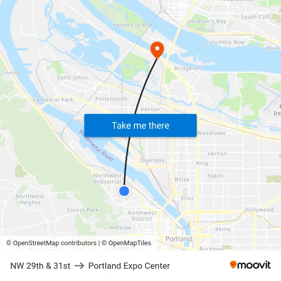 NW 29th & 31st to Portland Expo Center map