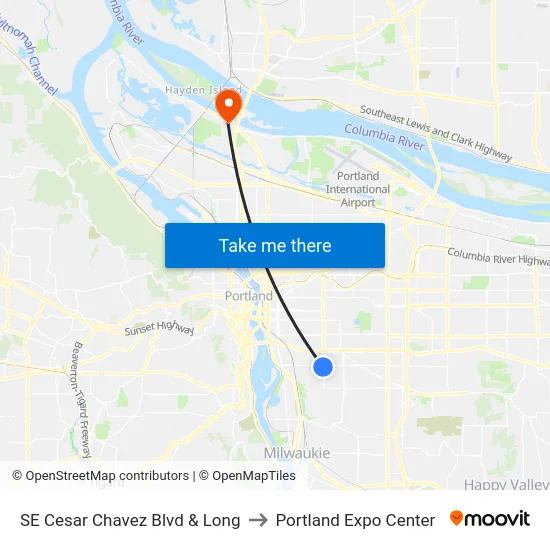 SE Cesar Chavez Blvd & Long to Portland Expo Center map