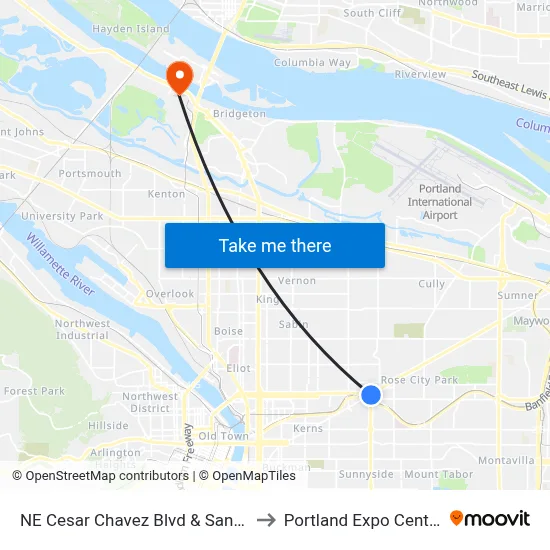 NE Cesar Chavez Blvd & Sandy to Portland Expo Center map