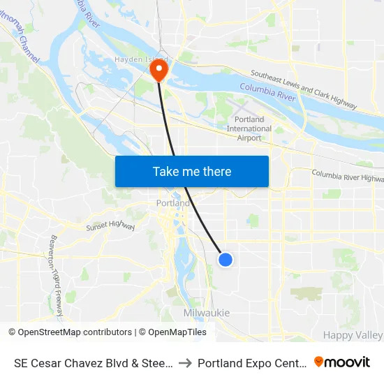 SE Cesar Chavez Blvd & Steele to Portland Expo Center map