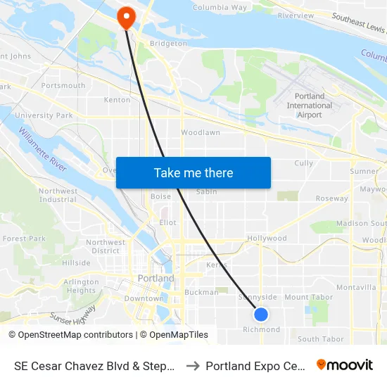 SE Cesar Chavez Blvd & Stephens to Portland Expo Center map
