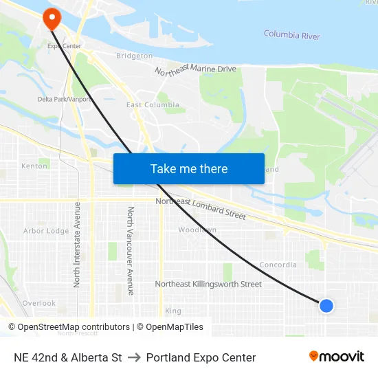 NE 42nd & Alberta St to Portland Expo Center map