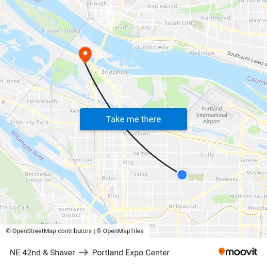 NE 42nd & Shaver to Portland Expo Center map