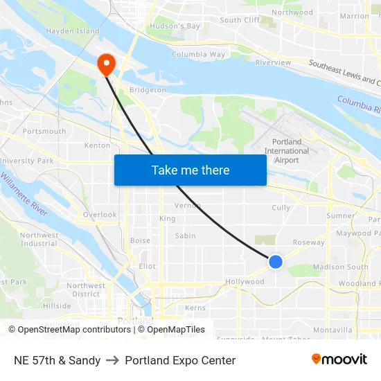 NE 57th & Sandy to Portland Expo Center map