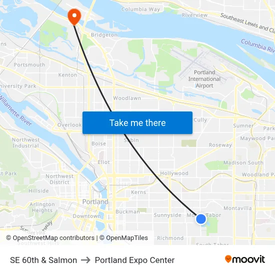 SE 60th & Salmon to Portland Expo Center map