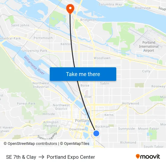 SE 7th & Clay to Portland Expo Center map