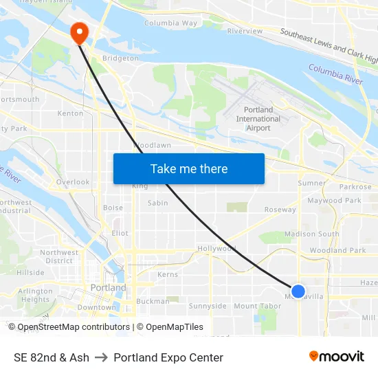 SE 82nd & Ash to Portland Expo Center map