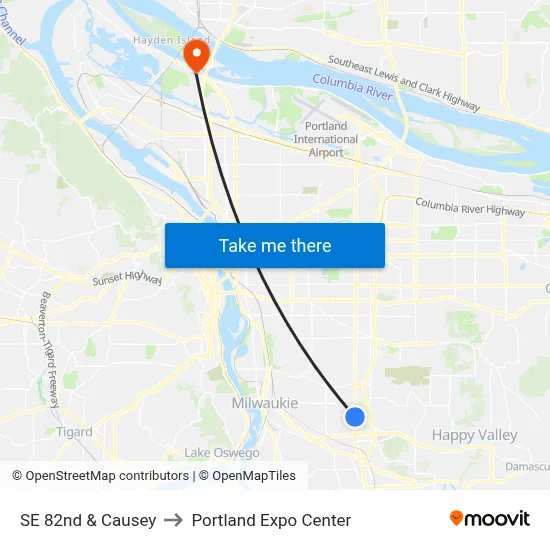 SE 82nd & Causey to Portland Expo Center map